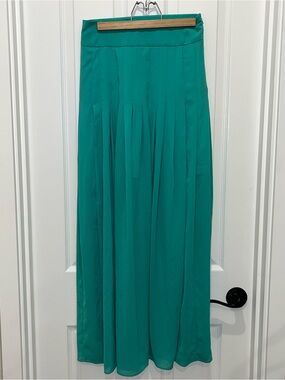 Maeve Teal-Green Pleated Maxi Skirt